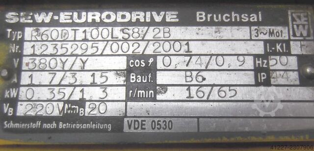 Gear motor 0.35/1.3 kW 16/65 rpm SEW-EURODRIVE R60DT100LS8/2B