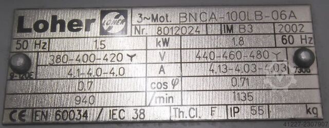 Electric motor 1.5 kW 940 U/min LOHER BNCA-100LB-06A