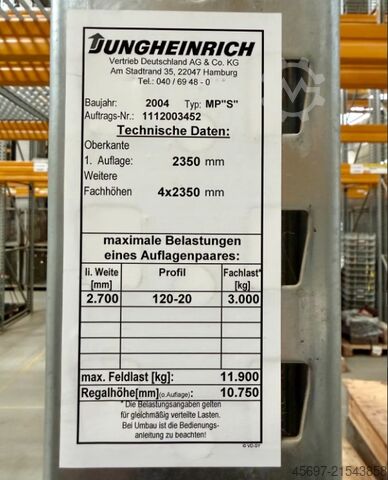 Schwerlastregal Jungheinrich Palettenregalständer Meta 1175 x 110 cm
