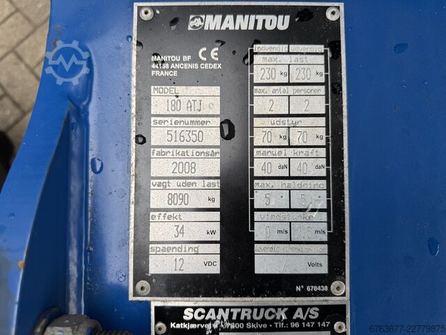 Manitou 180ATJ Gelenkteleskop-Arbeitsbühne / Arbeitsbühne, 18 m Arbeitshöhe, 4x4x4, Baujahr 2008, 73 MANITOU 180ATJ Knikarm hoogwerker / Arbeitsbuhne 18M werkhoogte 4x4x4 2008 735uur Diesel
