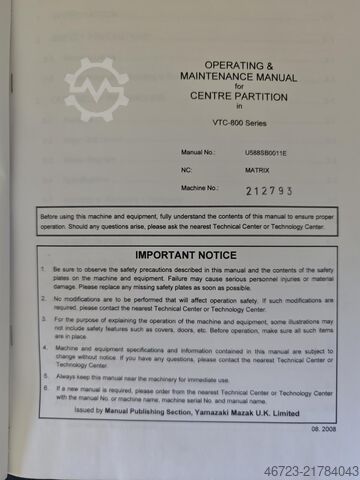 Vertical machining center MAZAK VTC Mazak VTC-800/30SR