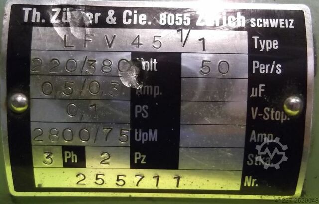 Gear motor 0.75 kW 75 rpm Züver LFV45-1/1