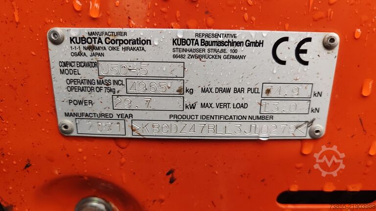 Mini Excavator  < 7t Kubota U50.5 S with 3 excavator buckets