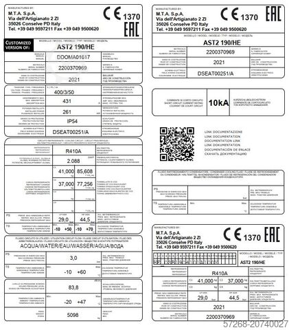 Kältemaschine, Kaltwassersatz, Kühler Kühlmaschinen, MTA S.p.A. Aries TECH AST2 190 HE-MWT – 539 kW