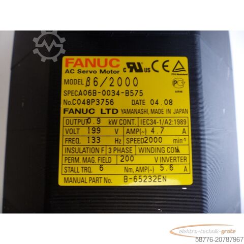 Control unit Fanuc A06B-0034-B575 AC Servo Motor SN: C049P2698
