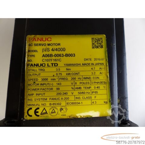 Control unit Fanuc A06B-0063-B003 AC Servo Motor SN: C107F161C + Pulsecoder
