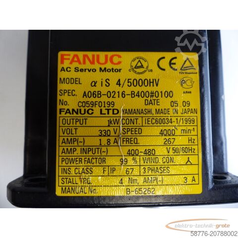 Control unit Fanuc A06B-0216-B400 # 0100 AC Servo Motor SN: C059F0199 ohne Encorder