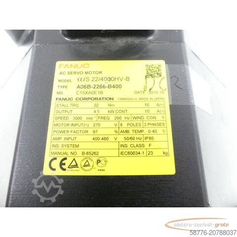 Control unit Fanuc A06B-2266-B400 AC Servo Motor -ohne Encoder- SN: C15XADE1B
