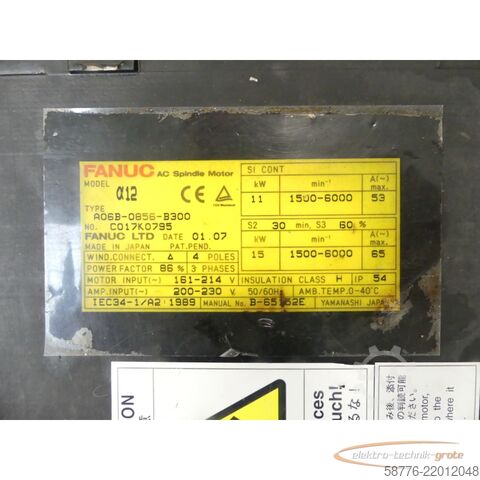 Control unit Fanuc A06B-0856-B300 Spindelmotor B-65152E SN: C017K0795