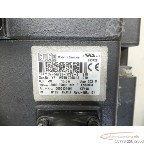 Control unit KUKA 1FK7105-5AY81-1YY3-Z S18 Servomotor SN: YFW750709813010