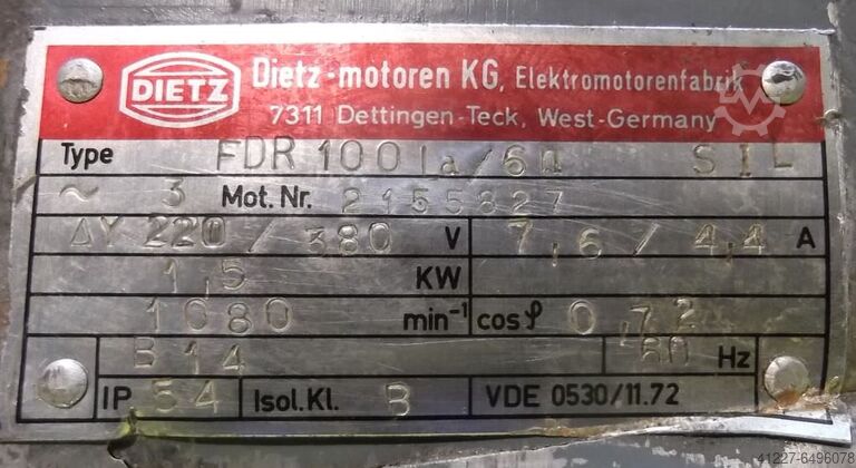 Electric motor 1.5 kW 900 rpm Dietz FDR100La/6n