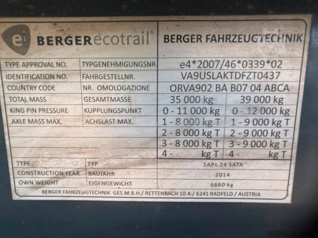 Tanker semitrailer BERGER SAPL 24 SATA Tankauflieger