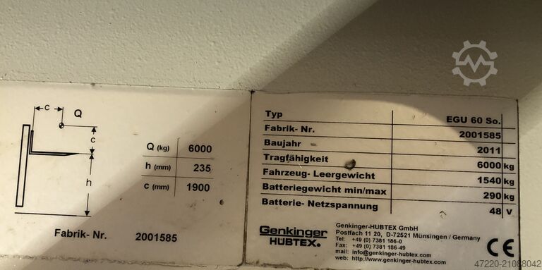 Niederhubwagen Genkinger Hubtex EGU 60 so 6000 kg Tragkraft
