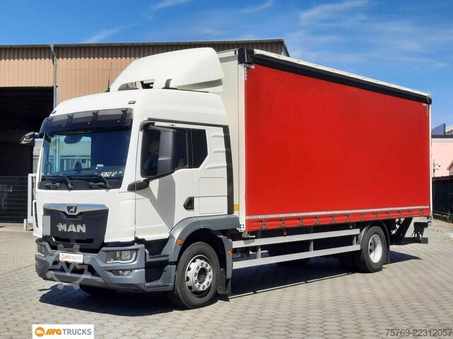 Flatbed truck with tarp MAN 15.290 TGM TM 2 Liegen LBW Schiebeplane Edscha