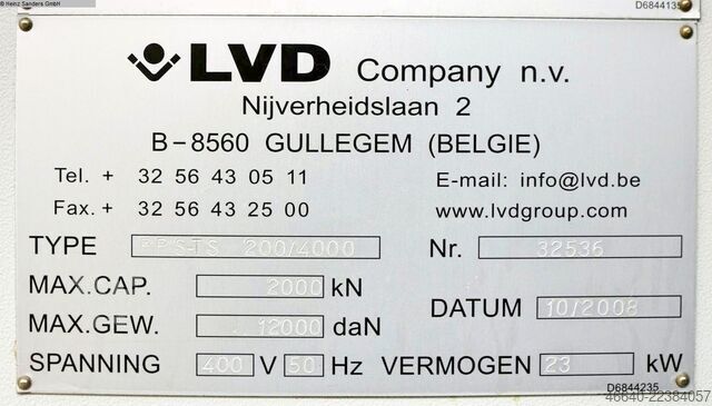 Hydr. pressbrake LVD PPS TS 200/4000