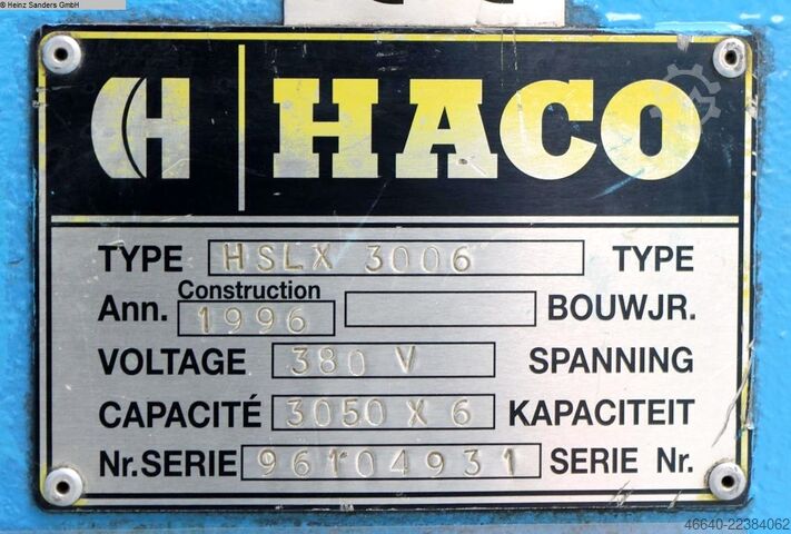 Plate Shear - Hydraulic HACO HSLX 3006