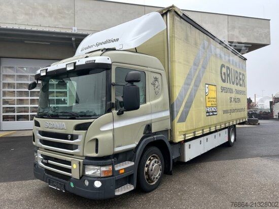 Flatbed truck with tarp SCANIA P 250 4X2, EDSCHA-VERDECK, VOLL-LUFT, E6, JUMBO