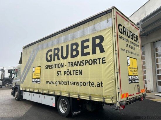 Flatbed truck with tarp SCANIA P 250 4X2, EDSCHA-VERDECK, VOLL-LUFT, E6, JUMBO