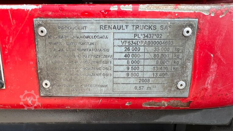 Fahrgestell mit Fahrerhaus Renault Kerax 450 DXI (BOITE MANUELLE / LAMES / GRAND P...