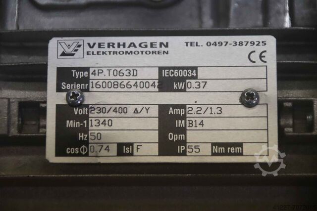 Electric motor 0.37 kW 1400 rpm Verhagen 4P.T063D