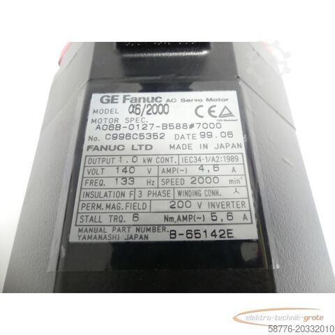 Control unit Fanuc A06B-0127-B588 # 7000 AC Servo Motor SN: C996C5352