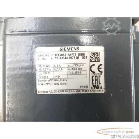 Control unit Siemens 1FK7063-2AF71-1EH0 YFK3644397403001 generalüberholt - 12 Mon. Gewährl.