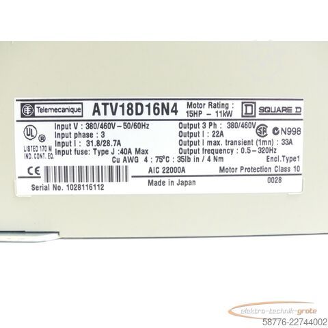 Komponente Telemecanique ATV18D16N4 ALTIVAR 18 Frequenzumrichter SN:1028116112