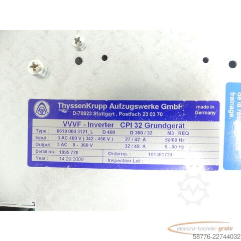 Komponente  ThyssenKrupp Liftequip VVVF Inverter CPI 32 / 6619 00 3121_L SN: 1095720
