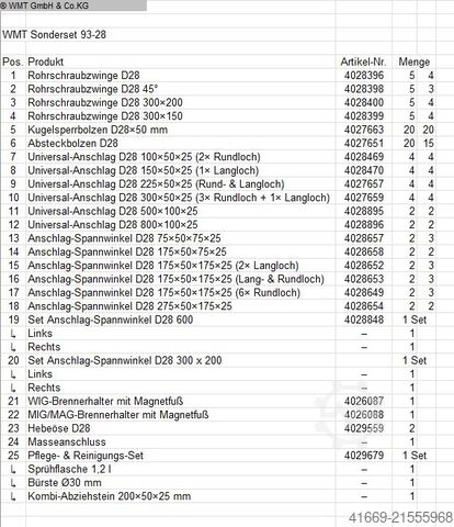 Welding table equipment WMT Sonderset 93/28