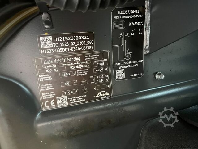 Electric 4-wheel forklift Linde E35L 01/ Vorschubgabel/ SS/ ZV
