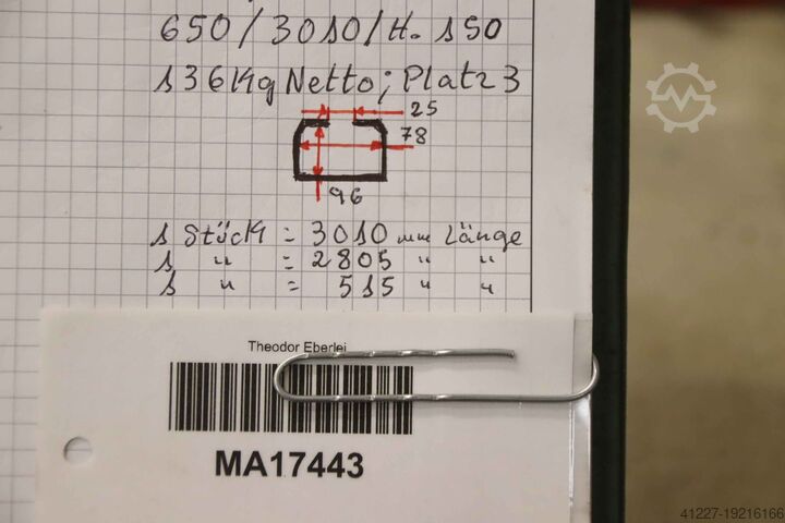 Helmet rails 3 pieces Helm Breite 90 mm  6,33 m