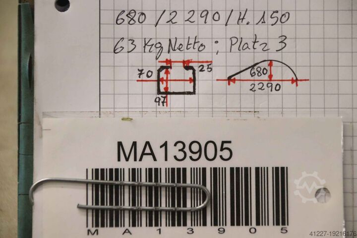 Helmet rail Helm Breite 80 mm  Länge 2290 mm