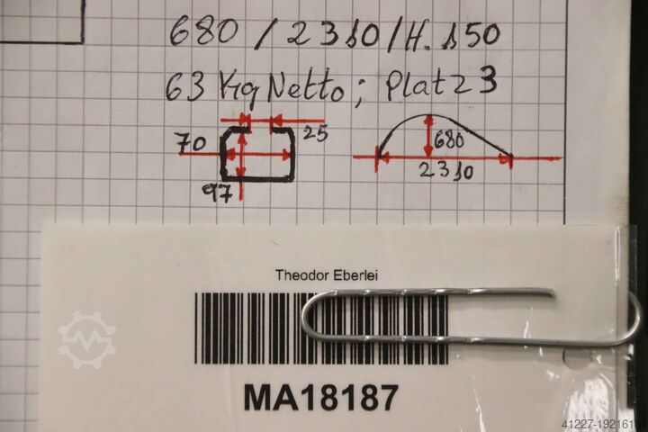 Helmet rail Helm Breite 80 mm  Länge 2310 mm