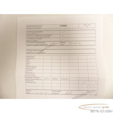 Control unit GMN für Schaudt Mikrosa TSE 70 c x 25 000 / 8 Spindel SN378503 - ! -