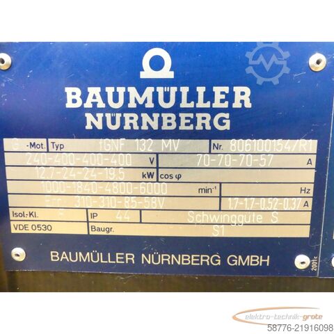 Control unit Baumüller GNF 132 MV Motor SN:80600154/R1 +  GHT 612/42 Tachogenerator