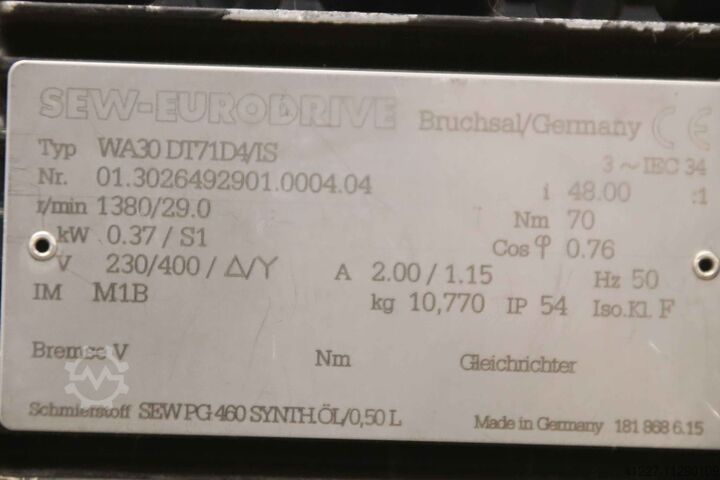 Gear motor 0.37 kW 29 rpm SEW-Eurodrive WA 30 DT71D4/IS