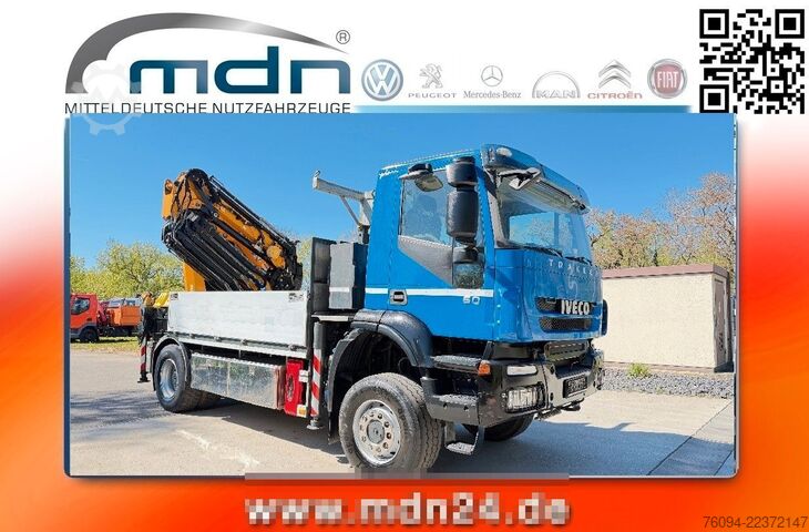 Flatbed truck IVECO Trakker 360 4x4 Pritsche Kran 27m AHK