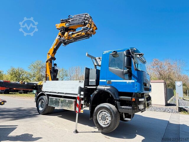 Flatbed truck IVECO Trakker 360 4x4 Pritsche Kran 27m AHK