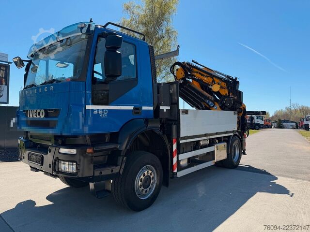 Flatbed truck IVECO Trakker 360 4x4 Pritsche Kran 27m AHK