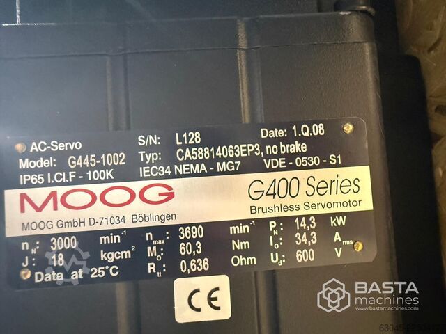 MOOG G400-1002 Series Brushless Servomotor CA58814063EP3, no brake (2008) MOOG G400-1002 Series Brushless Servomotor CA58814063EP3, no brake