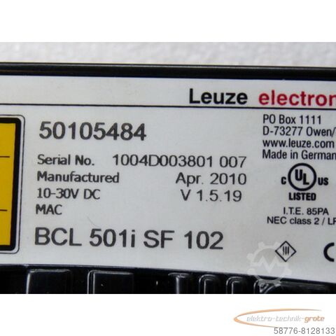 Component Leuze BCL 501i SF 102 Stationärer Barcodeleser 50105484 10 - 30 V DC V 1 . 5 . 19 -  -