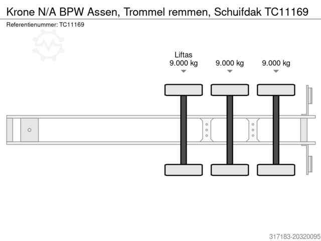 Curtain sided Krone N/A BPW Assen, Trommel remmen, Schuifdak