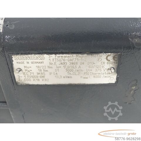 Control unit Siemens 1FT5076-0AF71-1 - Z SN:EJ49338680410 mit Binder 77 60013A00 Bremse
