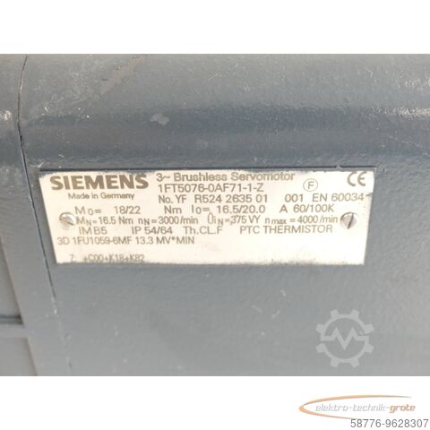 Control unit Siemens 1FT5076-0AF71-1 - Z SN:YFR524263501001 mit Binder 77 60013A00 Bremse