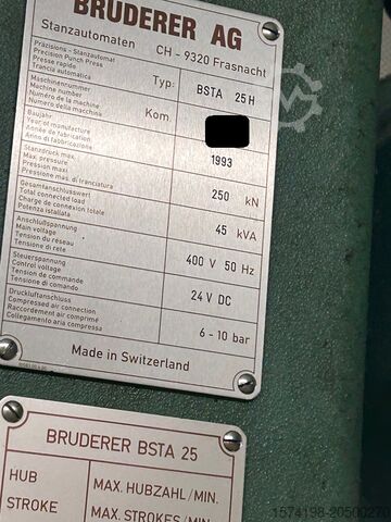 Automatische Stanzmaschine BRUDERER BSTA 25H