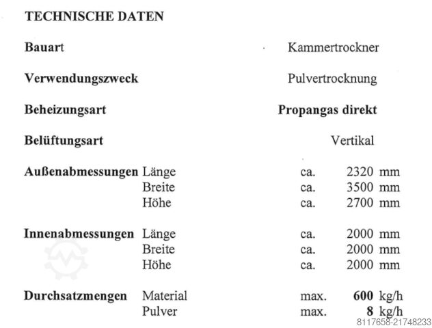 Powder drying oven Wieland WA-TR-GB Pulvertrocknungsofen