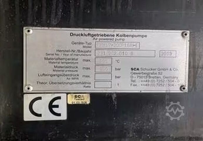 Air driven piston pump Barrel pump SCA Schucker PPW57-200P16-R-E