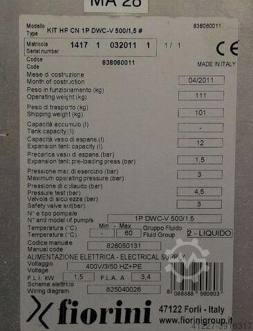Accumulator pump fiorini KIT HP AN 1P DWC-V500/1.5