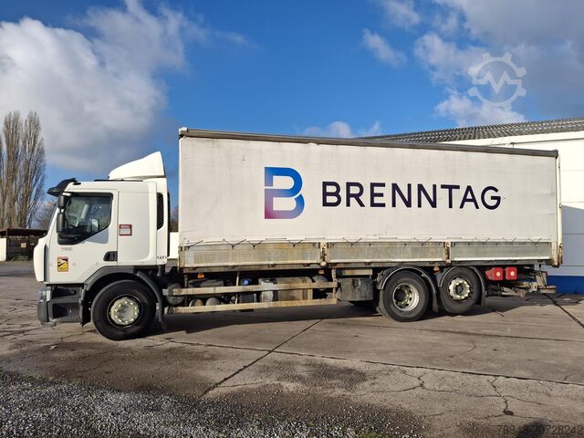 Flatbed truck with tarpaulin RENAULT D26 WIDE 380 - 6X2 - E6 - RETARDER