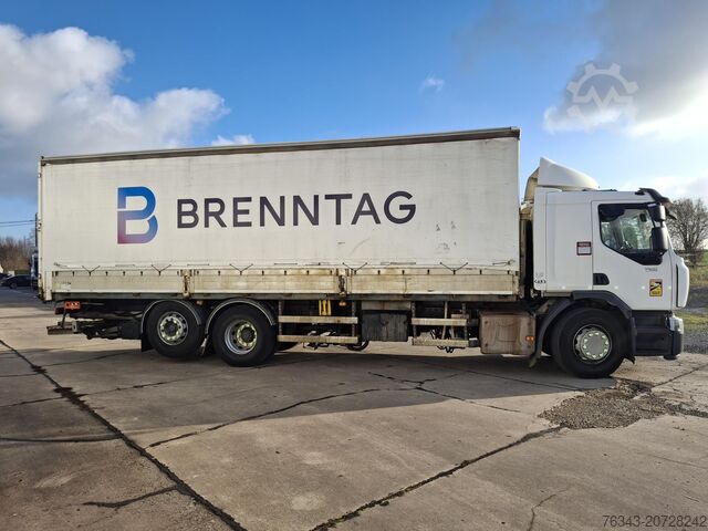 Flatbed truck with tarpaulin RENAULT D26 WIDE 380 - 6X2 - E6 - RETARDER